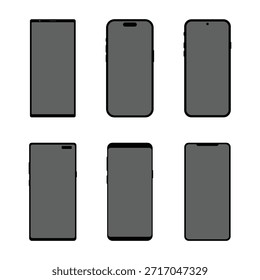 Coleção de telas de smartphones em branco. Vetorize vários designs modernos de frente de telefone com painéis finos e cantos arredondados. Conjunto de maquete de telefone inteligente, modelo de tecnologia Smartphone, vetor realista .  