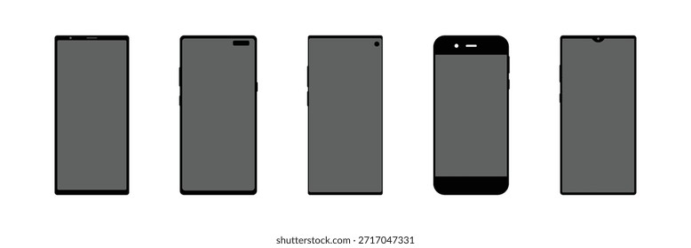 Coleção de telas de smartphones em branco. Vetorize vários designs modernos de frente de telefone com painéis finos e cantos arredondados. Conjunto de maquete de telefone inteligente, modelo de tecnologia Smartphone, vetor realista .  