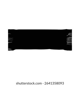 Blank snack bar wrapper mockup silhouette, minimalist design, stark black rectangle.