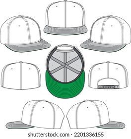 Blank Snapback fashion design flat sketch template set
