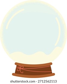 A blank snow globe with soft glowing edges and a wooden base wrapped in a red ribbon sits ready to be filled with a winter scene.
