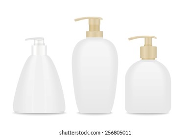 Blank soap and cream packages. Ready for your design. White and beige colors. Vector