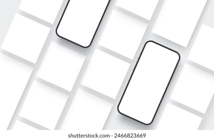 Blank Social Media Posts Mockup. Smartphones With Blank Screens. Vector Illustration