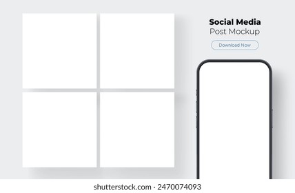 Blank Social Media Posts Template, Smartphone Mockup With Blank Screen. Vector Illustration