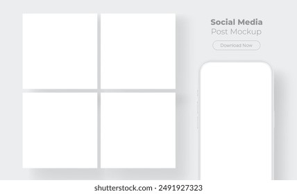 Blank Social Media Posts Template, Clay Smartphone Mockup With Blank Screen. Vector Illustration