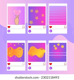 Blank Social network post surrounded with floating elements on pink background. Modern minimal design. Vector
