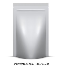 Blank soft standing packaging with zip lock isolated on white background. Vector illustration.