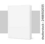 Blank softcover book mockups. Vector illustration isolated on white and grey background. It can be used for promo, catalogs, brochures, magazines, etc. Ready for your design. EPS10.