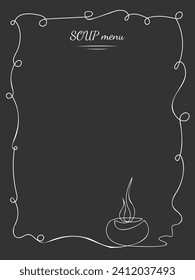Blank Suppe Menüvorlage. Vektorgrafik, die eine weiße Linie auf dunklem Hintergrund zeichnet