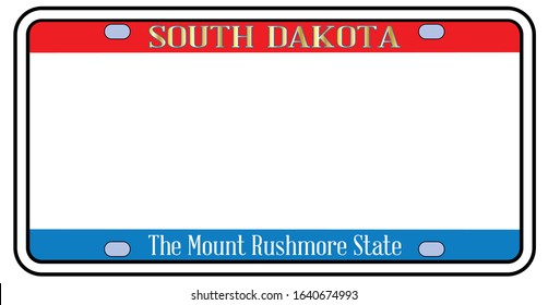 Blank South Dakota  license plate in the colors of the state flag over a white background