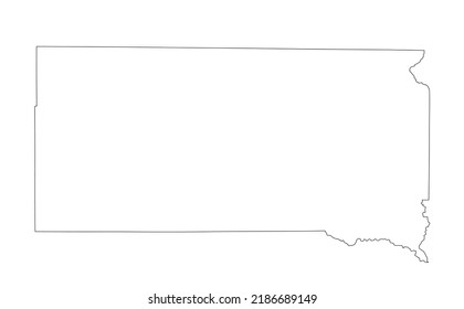 Blank South Dakota vector map silhouette illustration isolated on white background. High detailed illustration. United state of America country. Empty editable South Dakota line contour map.