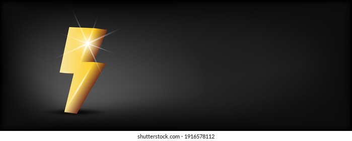 Espacio en blanco con truenos dorados o relámpagos aislados sobre fondo negro con sombra. Elementos de diseño para Web, Internet, Aplicación, Publicidad, Promoción.Vector 3D