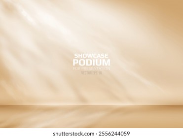 Blank space for product presentation. Empty room with rays of light and shadows. Minimalist platform concept. Vector illustration.