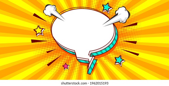 Blank speech bubble comic book, pop art with halftone Premium Vector on yellow
