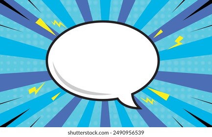 Blank speech bubble comic pop art blue background design