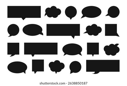 Blank Speech bubble, comic sticker, chat box and empty social media message balloon silhouette. Communication network symbol in flat style. Information, idea, quote or fun dialogue frame.