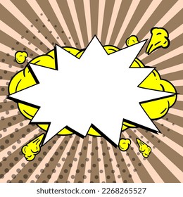 Blank Speech Bubble With Copy Space Over Color Background Design. Empty Template In Explosion Framework Representing Advertisement And Promoting Business.