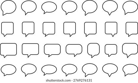 Blank speech bubble icon set. Comic speech cloud sign. Chat box and communication symbols. Empty message balloon and talk design