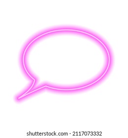 Blank speech bubble isolated on white. Neon pink contour. Vector illustration