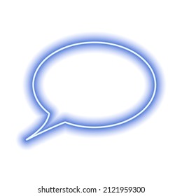 Blank speech bubble isolated on white. Neon blue contour. Vector illustration