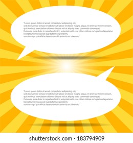 blank speech bubble on orange burst background.