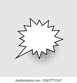 Blank speech bubble in the shape of a multi-pointed star isolated on a gray background. Template for web design, comics. Vector flat illustration.
