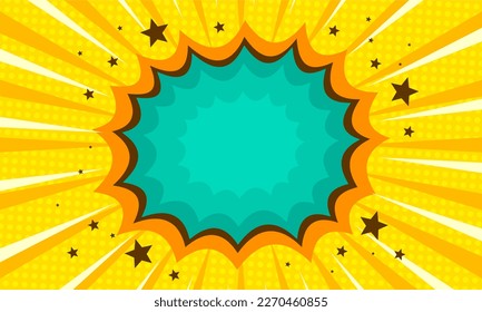 Blank speech bubble with stars in yellow burst background