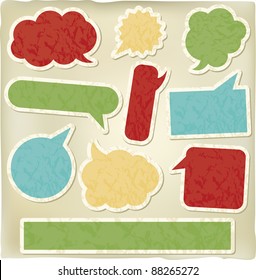 blank speech bubble stickers on crumpled paper effect