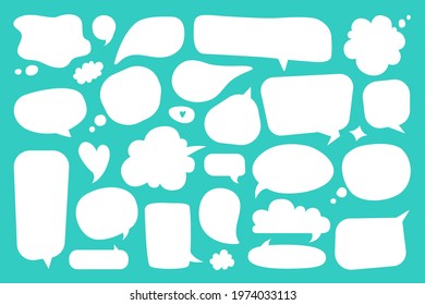 Blank speech bubble. White empty comic dialog and thought balloons, cute hand drawn doodle cartoon chat bubbles stickers vector set. Talking clouds of different shape for discussion