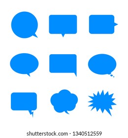 blank speech bubbles, blue cartoon chat box different shape set isolated on blue background for add text
