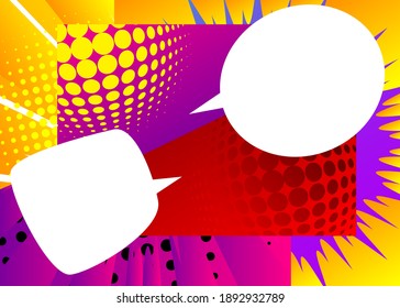 Burbujas de voz en blanco. Fondo de diseño de dibujos animados. Ilustración de historietas. Fondo de historietas vectoriales para afiches. Plantilla de diseño de publicaciones en medios sociales.