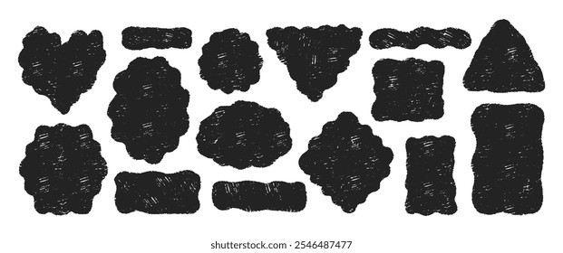 Blank speech bubbles. Organic wavy rectangles shapes with crayon, pastel or chalk texture. vector illustration.