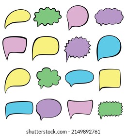 Burbujas de voz en blanco establecidas en una paleta de colores brillante de los años 90 con diferentes formas. Ilustración del vector
