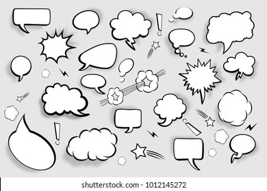 Blank speech bubbles. Set of comic speech bubbles with shadows. Vector illustration
