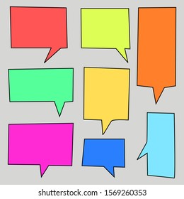 blank speech bubbles set with various color isolated on grey background. vector illustration
