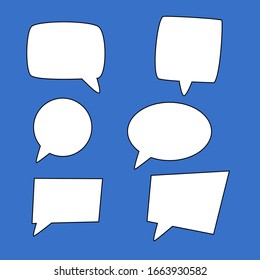 blank speech bubbles set. white cartoon dialogue boxes with different shape isolated on blue background. vector illustration