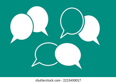 blank speech bubbles, thinking balloon set, white color, on green background Conceptual image about communication and social media, customer feedback