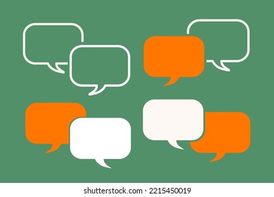 blank speech bubbles, thinking balloon set, white and orange color, on green background Conceptual image about communication and social media, customer feedback