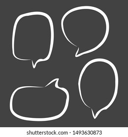 blank speech bubbles white line frame hand drawn set on dark grey background. vector illustration 