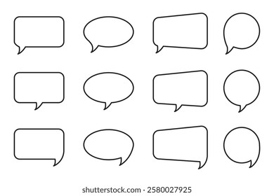 Blank speech shapes. Outline talk icons. Vector conversation frames. Minimal black line.