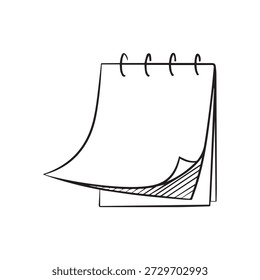 Blank spiral bound notepad illustration with flipping corner in minimalist style