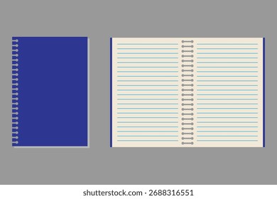 Caderno espiral em branco. Bloco de notas vazio com páginas limpas para anotações, desenhos ou esboços. Mockup de fornecimento de escola ou escritório. eps 10