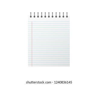 Blank spiral notebook with liner paper vector illustration on white transparent background