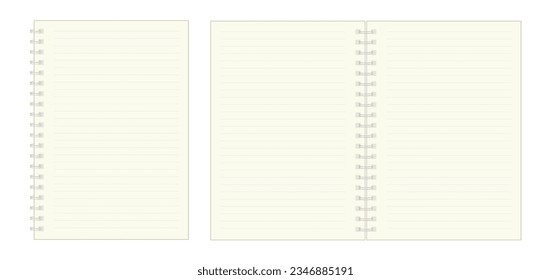 Blank spiral notebook with lines. Illustration of a blank notebook isolated on a white background. Vector illustration.