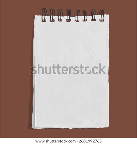 Blank spiral notebook on a brown background. Notebook with spiral binding. Simple, minimalist notebook design. Perfect for notes, sketches, or lists. Stationery illustration vector.