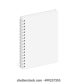 Blank Spiral Notebook Template. White covers. Isometric view, on white background. Realistic mockups. Vector illustration