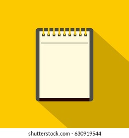 Blank spiral notepad icon. Flat illustration of blank spiral notepad vector icon for web on yellow background