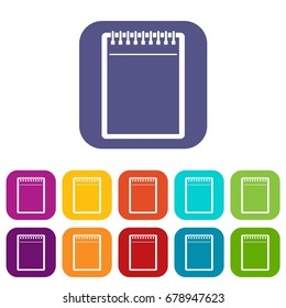 Blank spiral notepad icons set vector illustration in flat style In colors red, blue, green and other