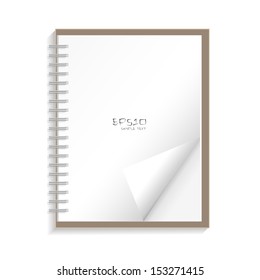 Blank spiral notepad notebook with corner fold on white background - Vector illustration