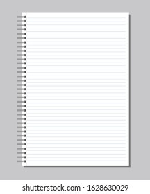 Blank spiral notepad notebook with lines. School  notepad notebook in flat design Isolated. Vector illustration.